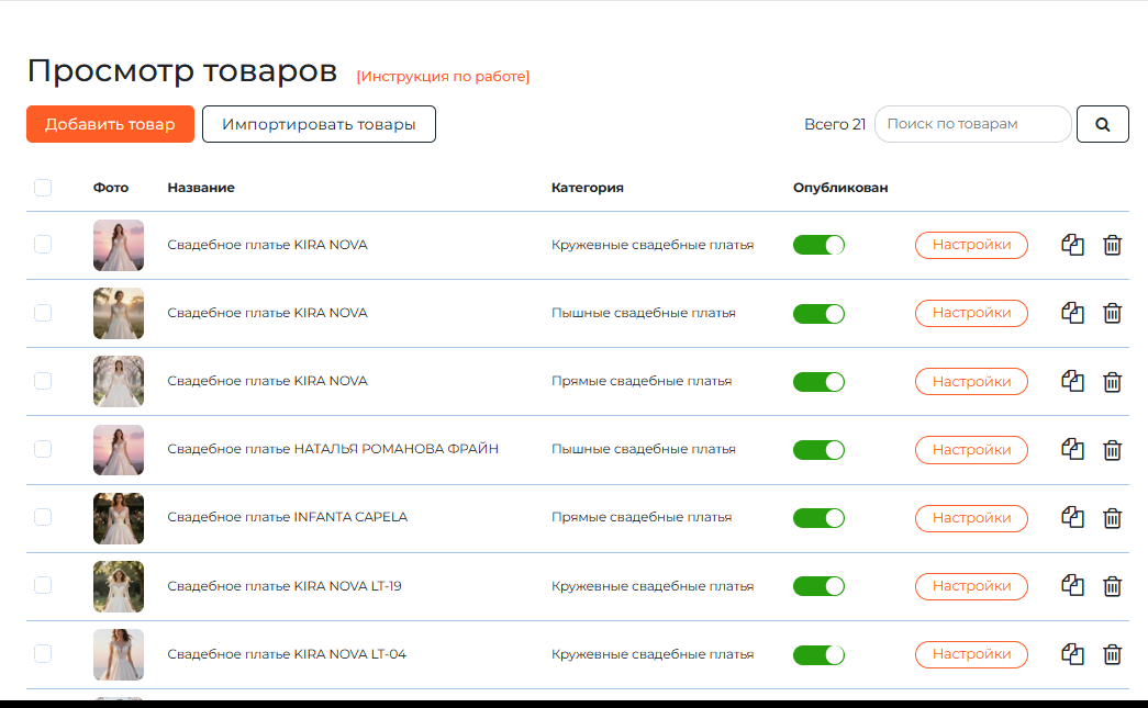 Управление товарами в кабинете Addshop